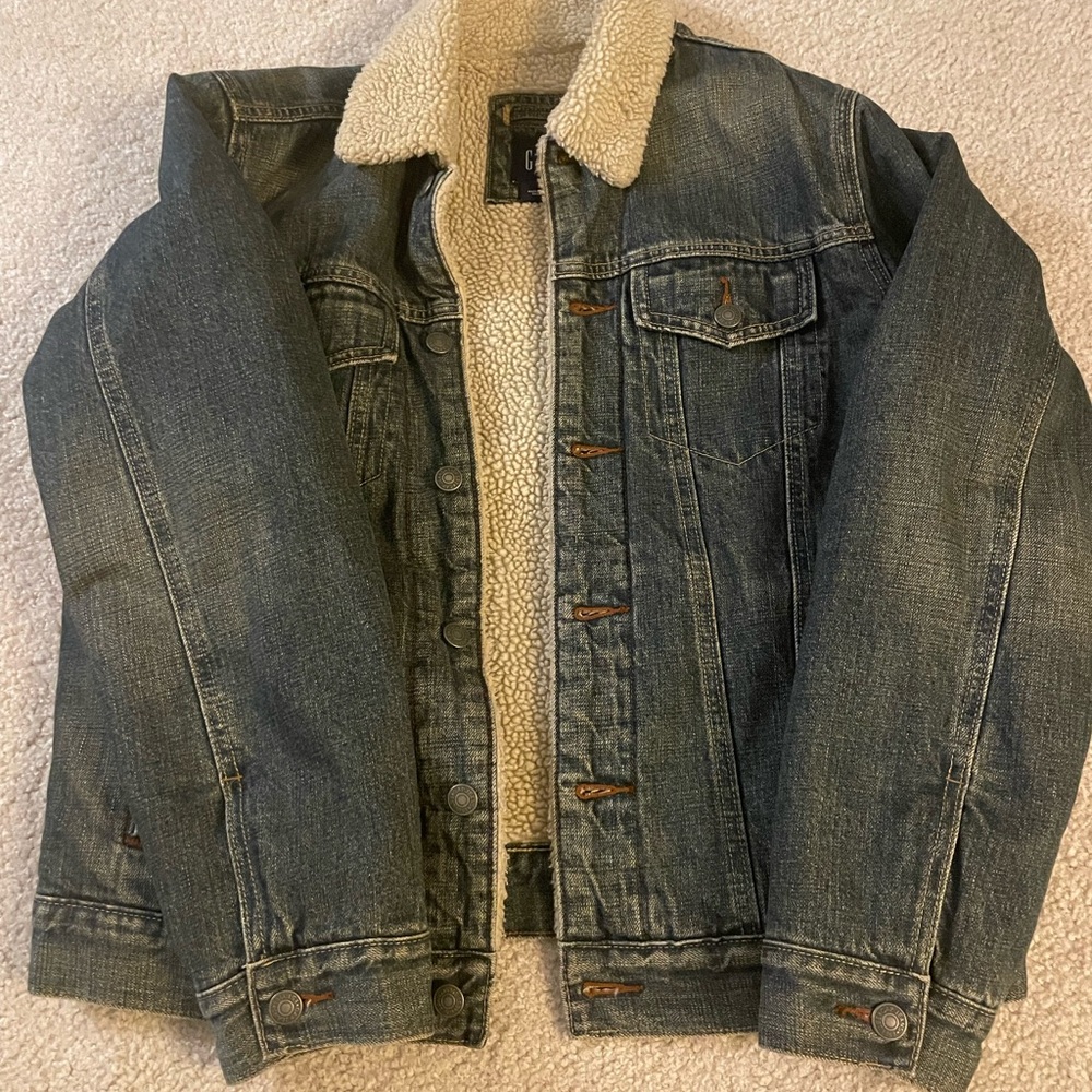 GAP Blue Denim Jacket with Cream Sherpa Lining